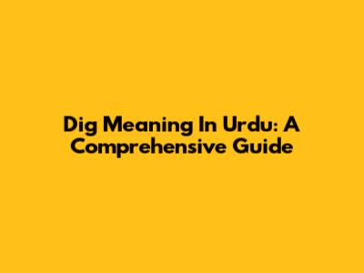 Dig Meaning In Urdu: A Comprehensive Guide