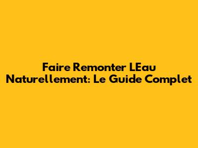 Faire Remonter L'Eau Naturellement: Le Guide Complet