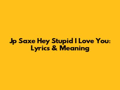 Jp Saxe "Hey Stupid I Love You": Lyrics & Meaning