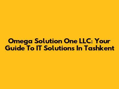 Omega Solution One LLC: Your Guide To IT Solutions In Tashkent
