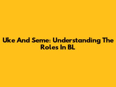 Uke And Seme: Understanding The Roles In BL