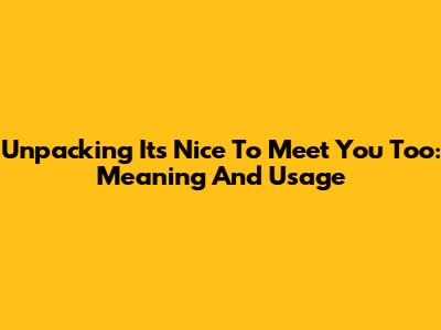 Unpacking 'It's Nice To Meet You Too': Meaning And Usage