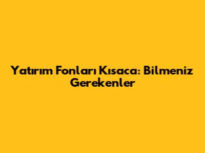 Yatırım Fonları Kısaca: Bilmeniz Gerekenler